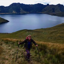 Hiking to Pico Fuya Fuya with Laguna de Mojanda in the background